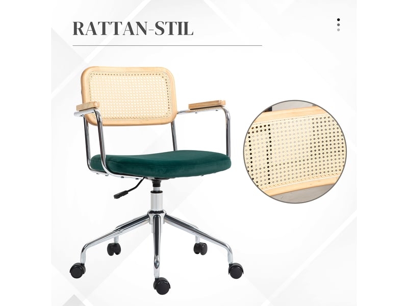  Chaise de bureau pivotante réglable en acier et velours vert 65 x 58 x 86-94 cm  - Conforama D
