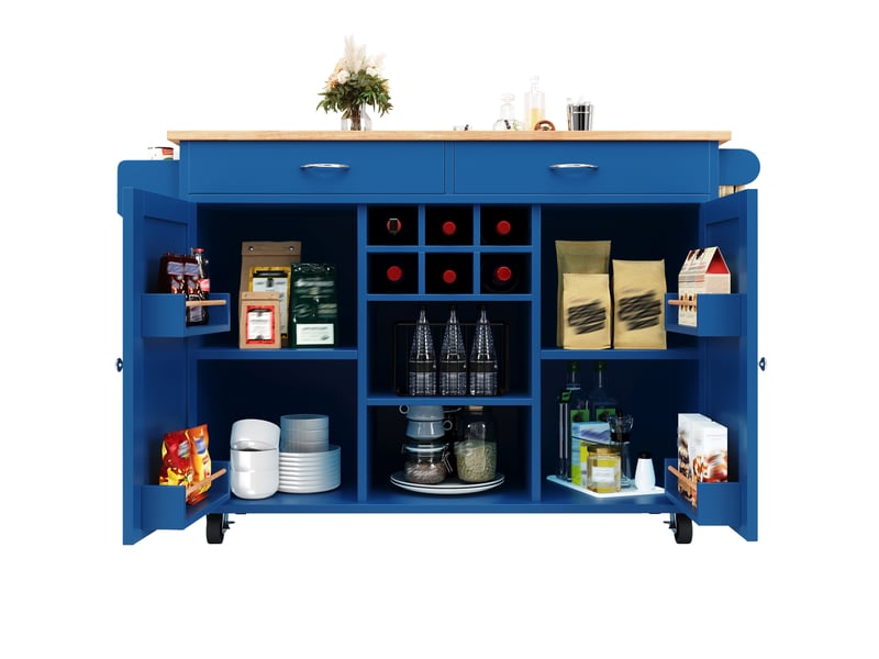  Desserte de cuisine avec étagères réglables, casier à bouteilles, roulettes verrouillables, mdf, 102×45×92 cm  - Conforama A