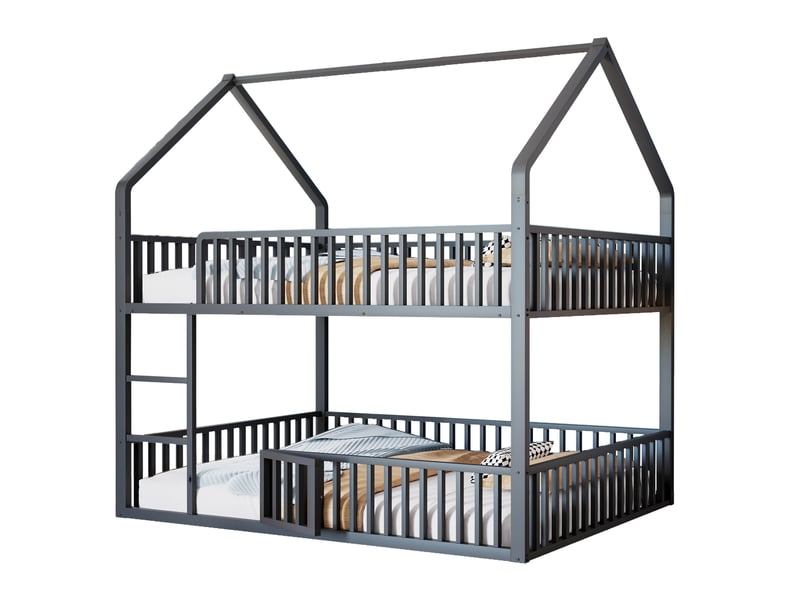 Lit superposé 140x200 garde-corps porte ouvrante échelle frontale métal robuste noir 1 sommier sans matelas - Conforama A