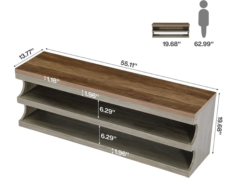  Banc-meuble à chaussures d'entrée de 140 cm, avec étagère à chaussures à trois niveaux. Ce banc-meuble à chaussures est doté de panneaux épais et d'une assise spacieuse  - Conforama C