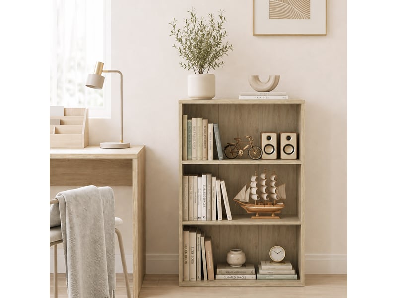  Bibliothèque étagère de rangement avec 3 compartiments et étagère réglable, 60 x 24 x 93 cm, bois naturel  - Conforama D