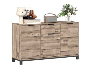 Buffet de style industriel avec tiroir et 3 placards, bois brun, 120 x 36,5 x 70 cm