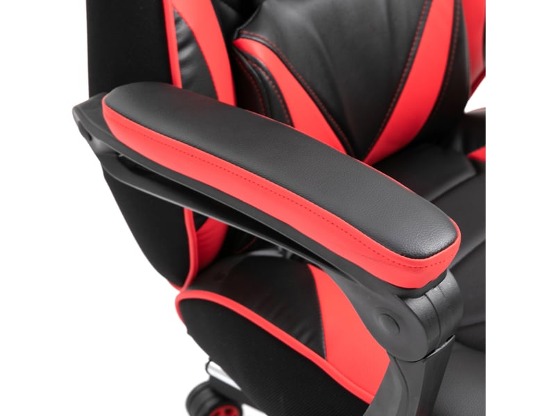  Fauteuil gaming 65x70x118,5-128,5 cm noir en simili cuir pu, massage, dossier inclinable et repose-pieds  - Conforama E