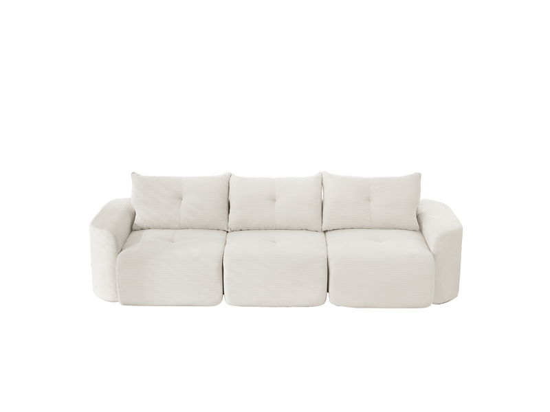 Canapé droit 3 places en velours côtelé beige crème, canapé modulable - Conforama E
