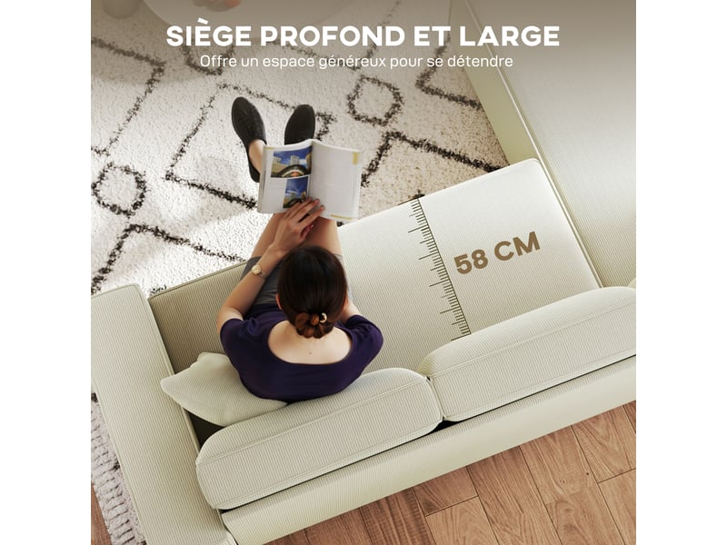  Canapé d'angle réversible 3 places moderne avec coussins inclus, crème, tissu velours côtelé  - Conforama R