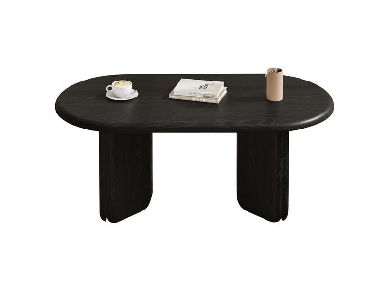  Table basse ovale fixe avec plateau spacieux et pieds arrondis, style moderne pour salon en mdf noir 99 × 50 × 40 cm  - Conforama A