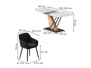 Vicco ensemble de table à manger, blancchêne de force doré, 120x80cm avec 4 chaises de salle à manger