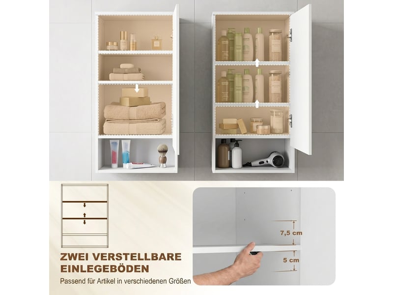  Meuble de salle de bain mural blanc 40 x 27 x 77 cm, porte sans poignée et niche ouverte  - Conforama W