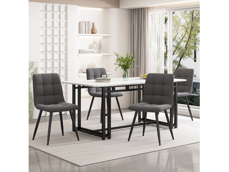  Table à manger moderne 140x80x74 cm, design léger et luxueux, plateau en panneau mdf, pieds métalliques noirs, finition noirblanc  - Conforama B