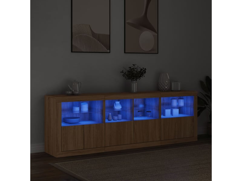 Buffet - bahut - meuble de rangement avec lumières led chêne sonoma 202x37x67 cm - Conforama C