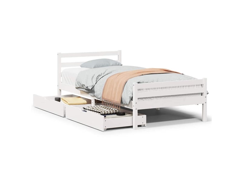  Lit simple- lit adulte -  cadre de lit sans matelas blanc 100x200 cm bois de pin massif  - Conforama A