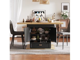 Table à manger extensible 110-140 x 80 x 75 cm rangement 2 portes tiroir plateau mdf et métal, couleur bois naturel
