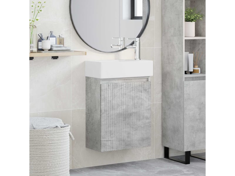 Meuble de rangement salle de bain avec robinet gris béton shl4888 - Conforama B