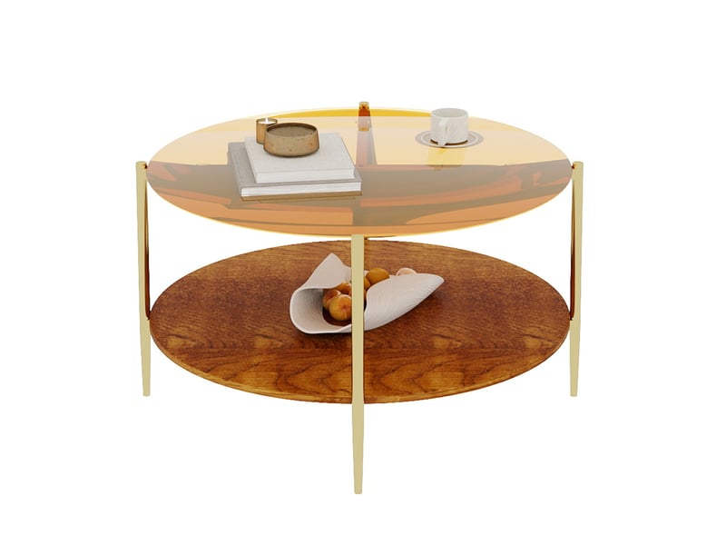  Table basse ronde moderne – plateau en verre trempé doré – 2 niveaux, ø 82 x h 45 cm  - Conforama A