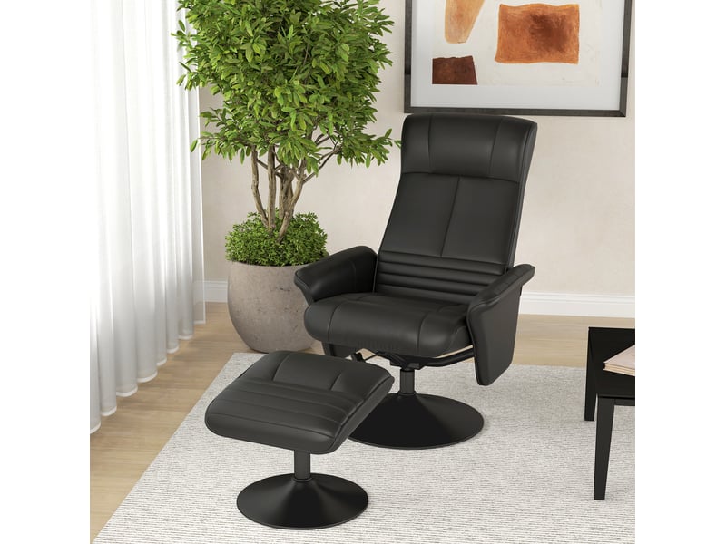 Fauteuil relax pivotant avec repose-pieds 69 x 71 x 104 cm – noir – inclinable à 135° et rotation 360° - Conforama B