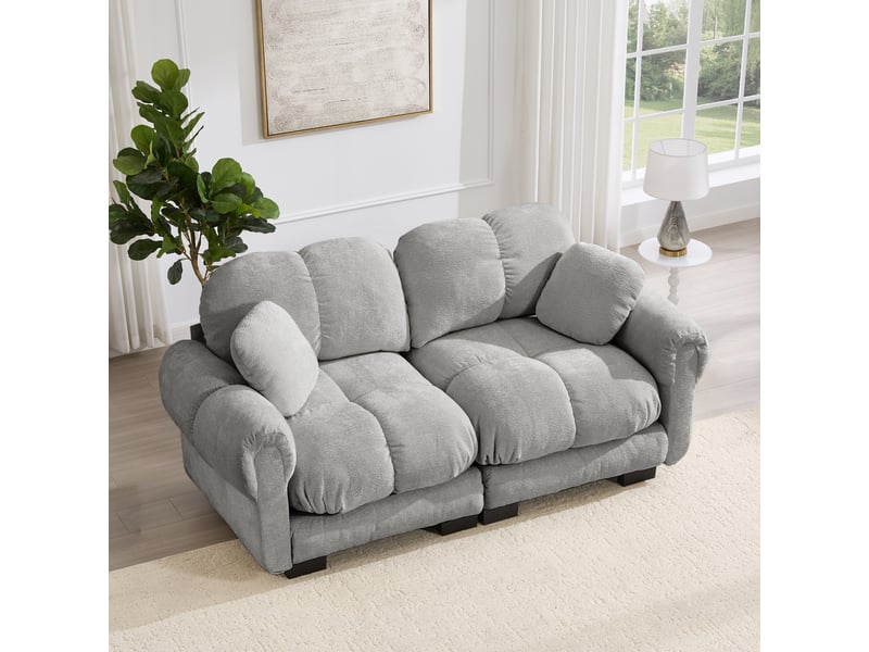  Canapé droit 2 places en chenille gris clair, modulable, coussins épais et dossier ergonomique pour le salon  - Conforama E
