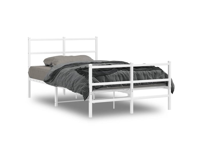  Lit double- lit adulte -  cadre de lit métal sans matelas et pied de lit blanc 120x190 cm  - Conforama A