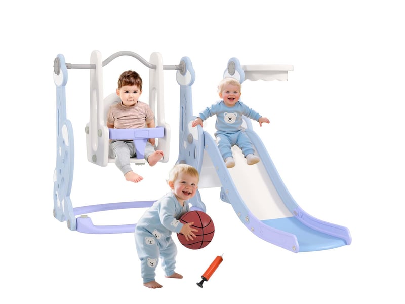  Aire de jeux 4 en 1 toboggan et balançoire en hdpe bleu clair 147,5x160x107 cm  - Conforama A