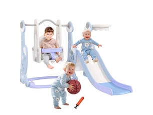 Aire de jeux 4 en 1 toboggan et balançoire en hdpe bleu clair 147,5x160x107 cm