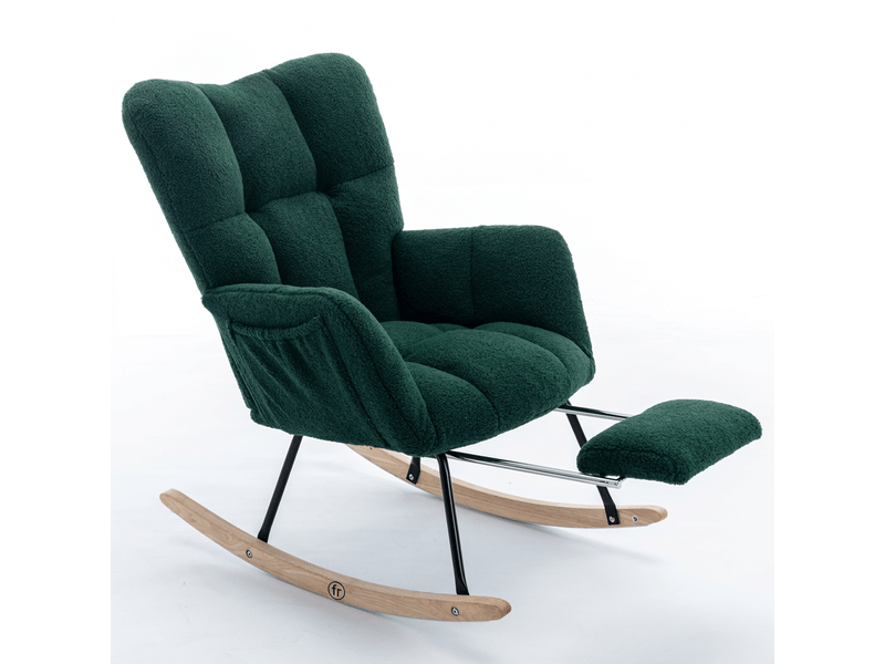 Fauteuil à bascule vert en tissu bouclette avec repose-pieds, fauteuil relax ergonomique moderne pour salon chambre - Conforama A