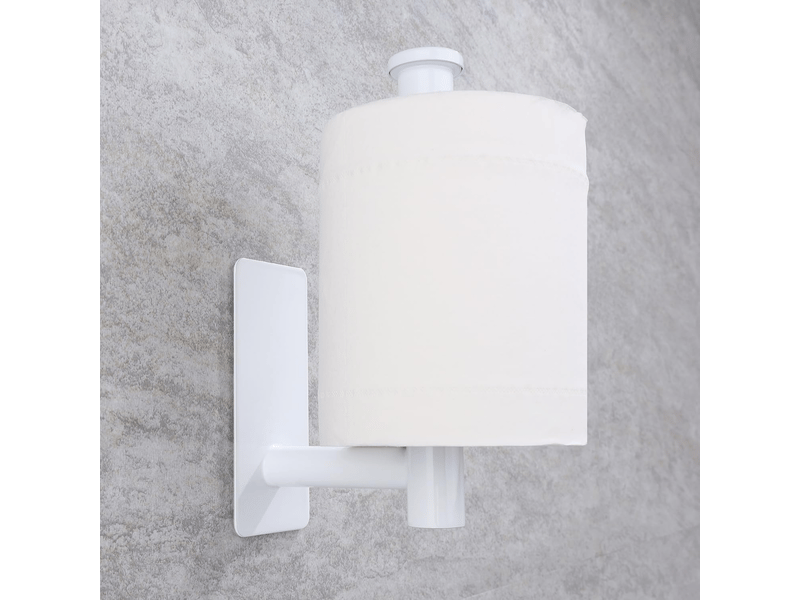 Porte-papier toilette en acier inoxydable, sans perçage, adapté à la salle de bain et à la cuisine, carré blanc - Conforama C
