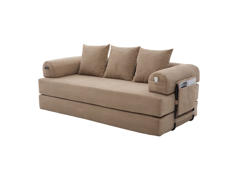  Canapé convertible 200x94x67 cm modulaire avec poches latérales, 3 coussins, métal, kaki  - Conforama A