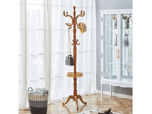 Porte-manteau sur pied européen 50x48x195 cm, meuble de chambre, multi-crochets, salon, bois et métal, couleur bois