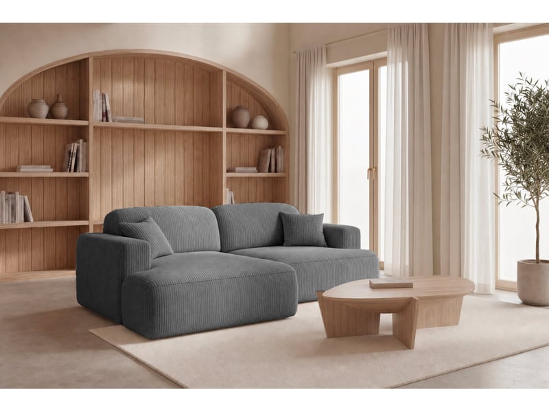  Chiara - canapé d'angle convertible petit velours côtelé 4 places gris foncé gauche  - Conforama B