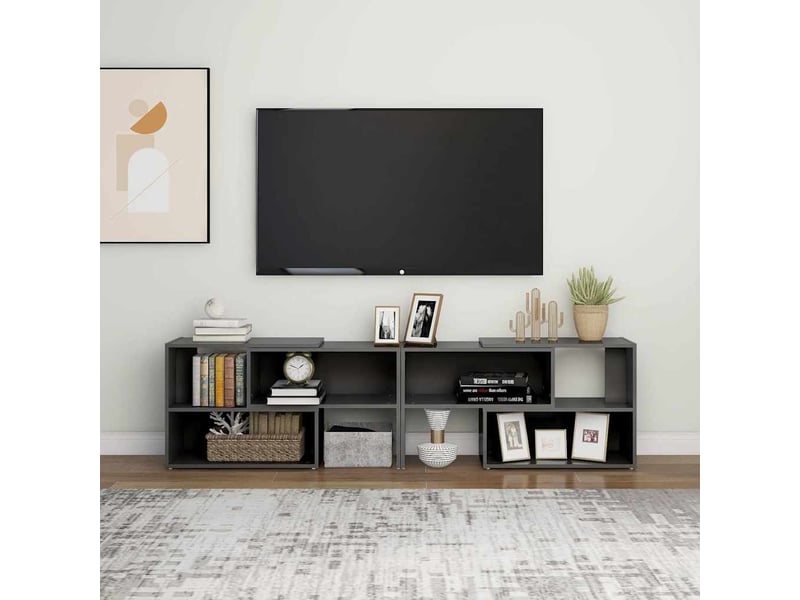  Meuble tv - banc tv - meuble de rangement gris brillant 149x30x52 cm bois d'ingénierie  - Conforama C