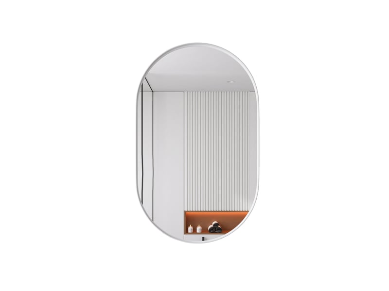  Armoire de toilette miroir ovale 85x51,5x12 cm, pose murale ou encastrée, métal et verre, blanc  - Conforama A