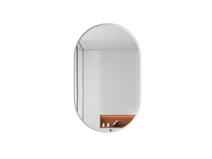 Armoire de toilette miroir ovale 85x51,5x12 cm, pose murale ou encastrée, métal et verre, blanc