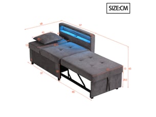 Canapé 2 places, avec couchage d'appoint, avec ports usb, en tissu effet lin, coloris gris foncé, l177 x p68 x h65 cm, gain de place