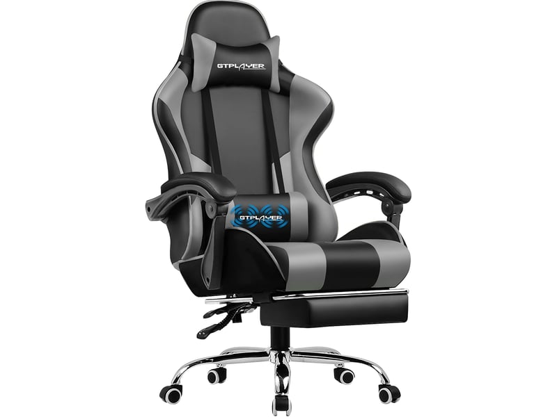  Gtplayer chaise de jeu ergonomique avec repose-pieds, réglable en hauteur - similicuir gris GT800A-GY - Conforama A