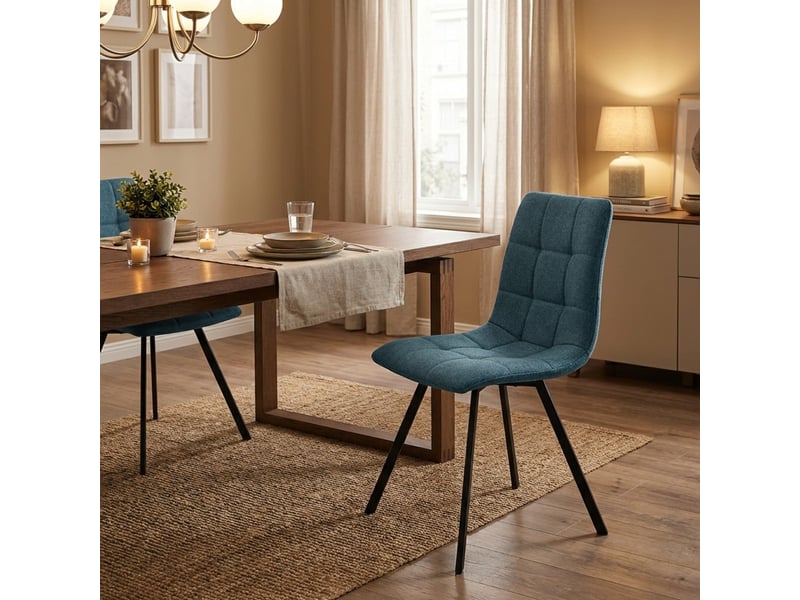 Lot de 4 chaises de salle à manger rembourrées en tissu avec pieds en acier jane - bleu  - Conforama B