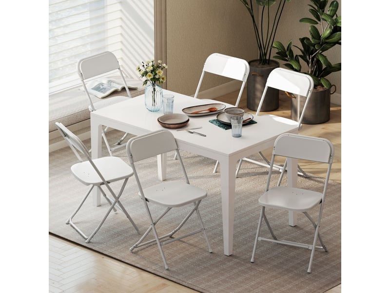  Lot de 6 chaises pliantes avec trous d’évacuation et patins antidérapants  - cadre en acier, plastique - blanc  - Conforama B