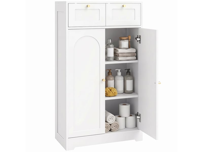  Meuble de salle de bain 2 tiroirs 2 portes blanc 60 x 30 x 108 cm  - Conforama A