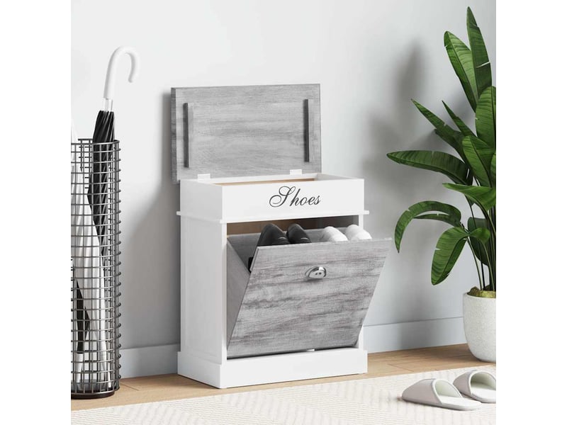  Meuble à chaussure, armoire à chaussures gris 50x28x58 cm bois de paulownia shl5525  - Conforama B