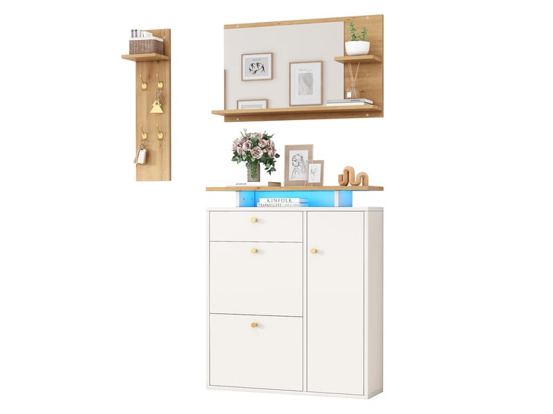 Portemanteau avec banc et rangement blanc 105 x 151.5 cm - Conforama D