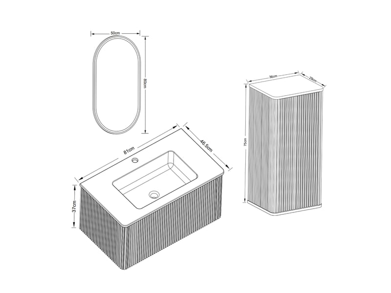  Ensemble de salle de bains avec meuble sous vasque 81x46,5x37 cm led mdf blanc  - Conforama E