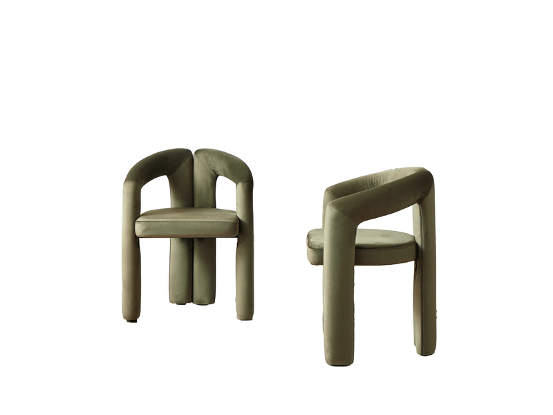  Lot de 4 chaises de salle à manger avec accoudoirs en chenille vert  - Conforama A
