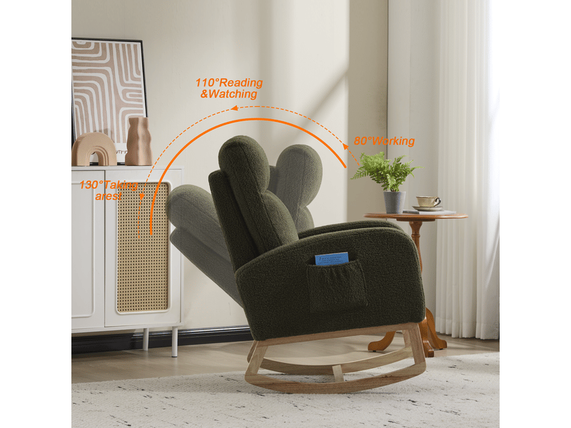  Fauteuil à bascule - fauteuil berçant moderne à dossier haut en polaire douce, idéal pour l'allaitement, vert  - Conforama R