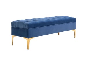 Banc capitonné tcqpz en velours bleu 118 x 45 x 42 cm pieds métalliques dorés