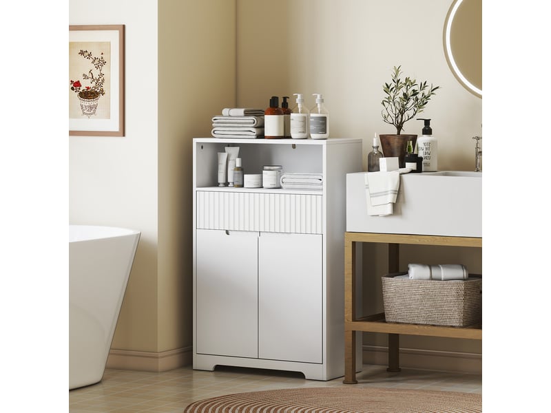  Meuble de salle de bain blanc, façade rainurée, étagère réglable, 60 x 30 x 91,5 cm  - Conforama W