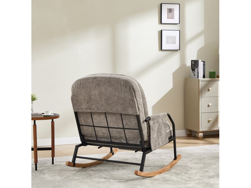 Fauteuil à bascule modenvie inclinable avec repose-pieds coulissant 80 x 87 x 95 cm gris clair fausse fourrure - Conforama E