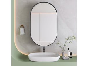 Meuble miroir de salle de bain ovale 95x63x18 cm – noir – rangement mural et encastrable avec étagères réglables