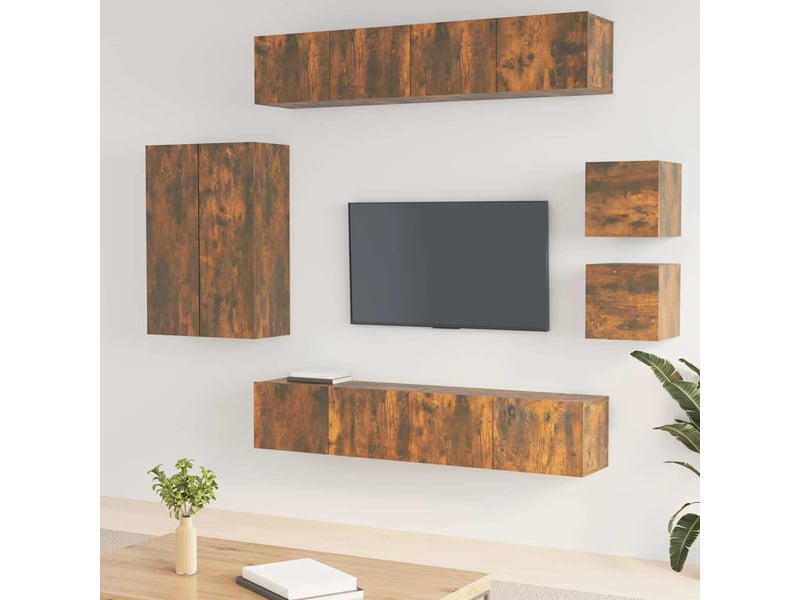  Ensemble de meubles tv 8 pcs chêne fumé bois d'ingénierie shl85891  - Conforama B