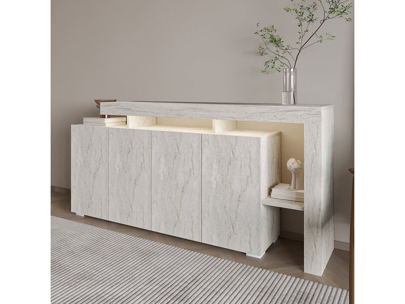 Madia moderne avec étagères et lumières led uvar - beige - Conforama C