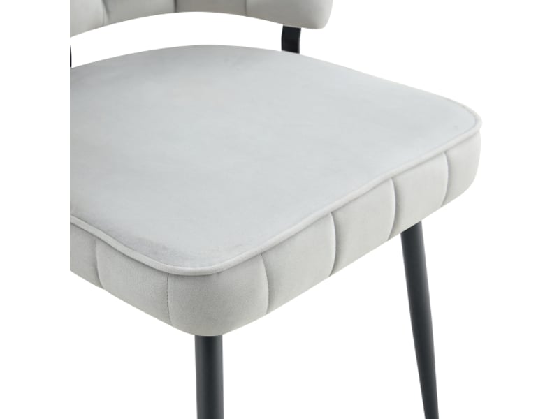  Ensemble de 2 chaises velours gris clair – dossiers fleuris, pieds métal noirs, 80 cm, salon &amp; salle à manger  - Conforama E
