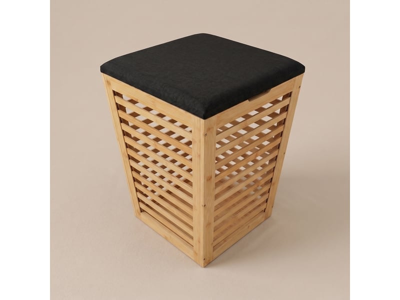  Panier à linge en bambou avec assise, 40 x 40 x 56 cm  - Conforama E