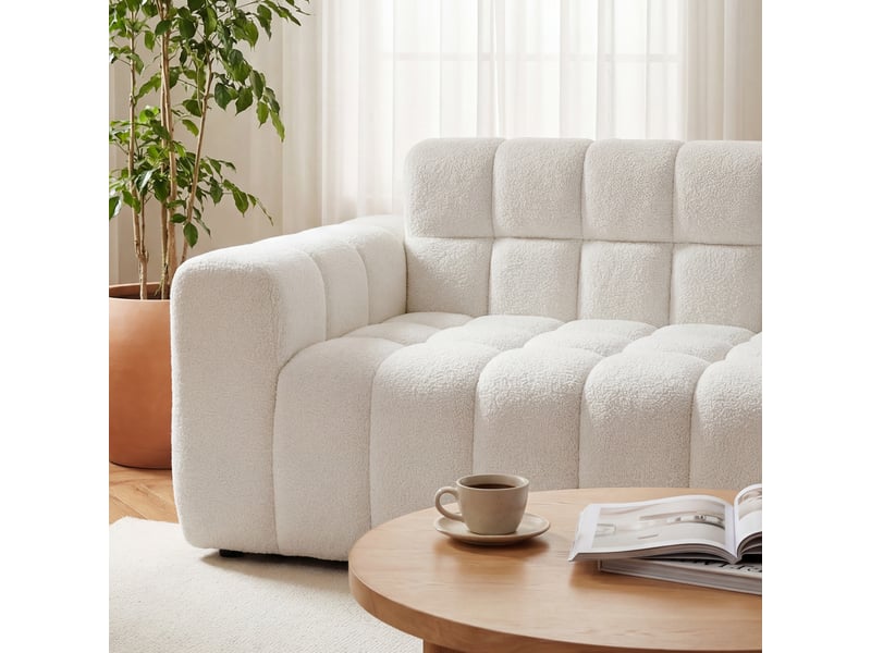  Canapé modulable d’angle en velours texturé blanc evryae  - Conforama E